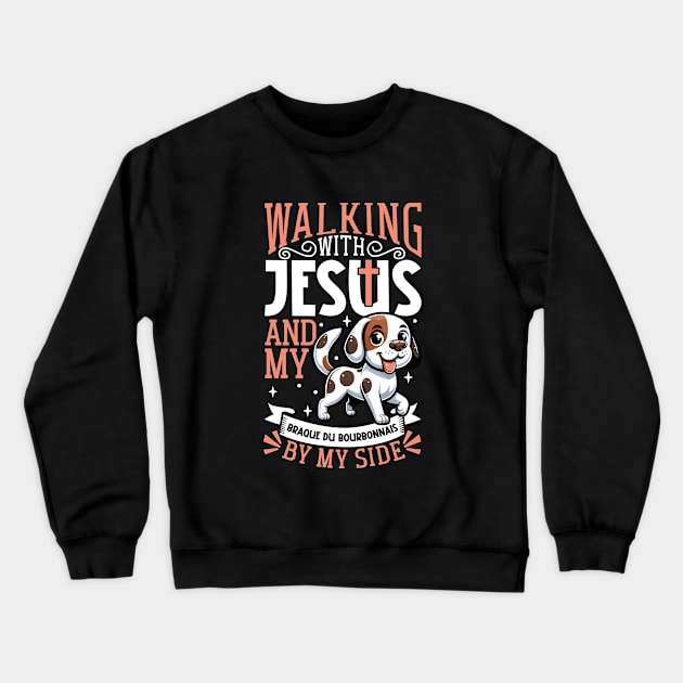 Jesus and dog - Bourbonnais Pointer Crewneck Sweatshirt by Modern Medieval Design